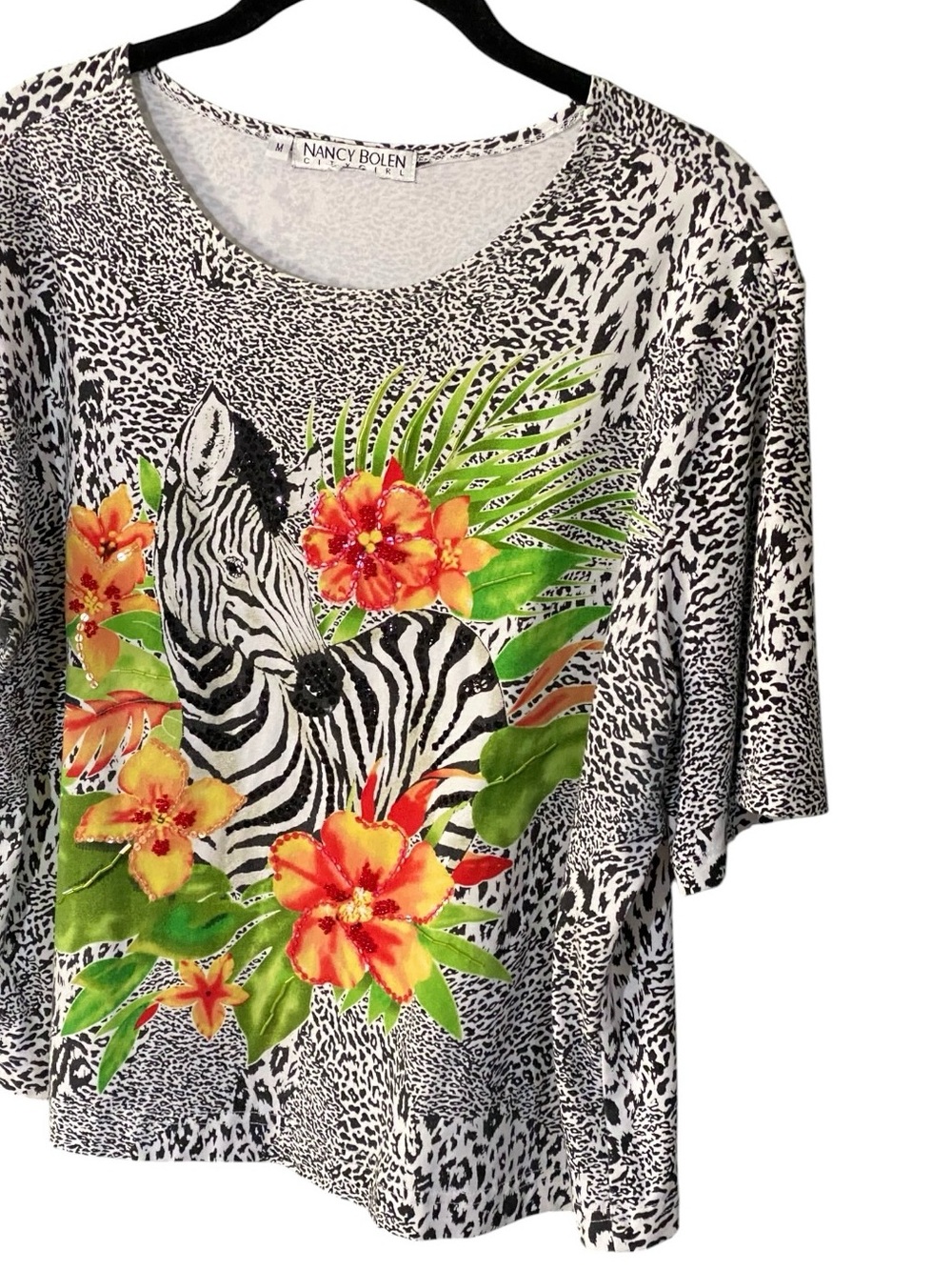 Nancy Bolen Beaded Zebra Top M Art to Wear Maximalist Statement Artsy - Picture 4 of 9
